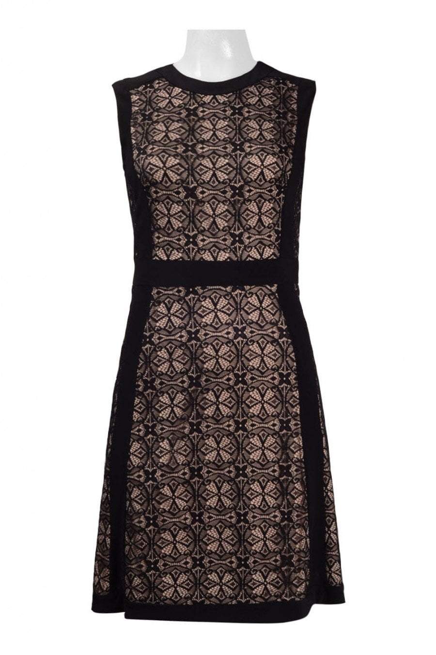 Adrianna Papell - AP1D100368 Sleeveless Lace Jewel Neck A-line Dress In Black
