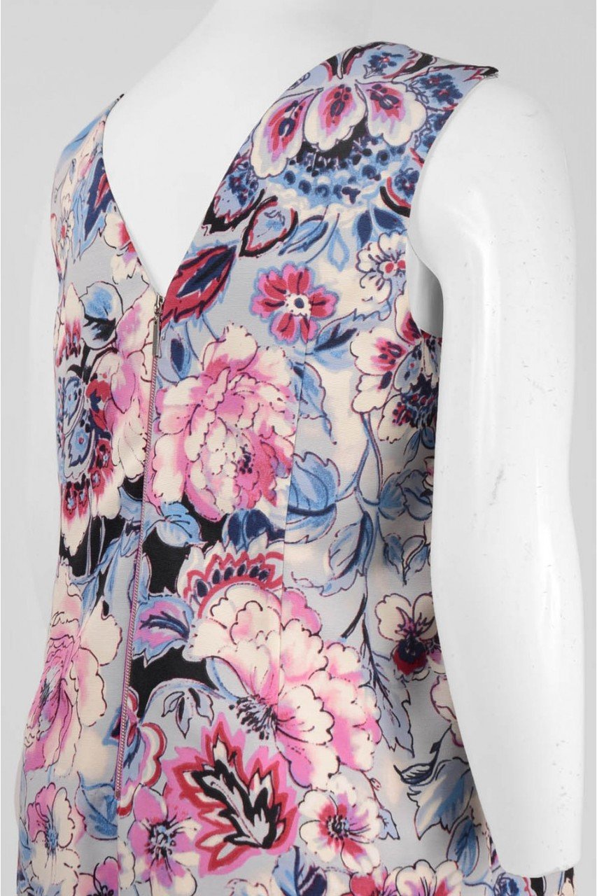 Adrianna Papell - Floral Print Sheath Dress AP1D100382 in Blue and Multi-Color