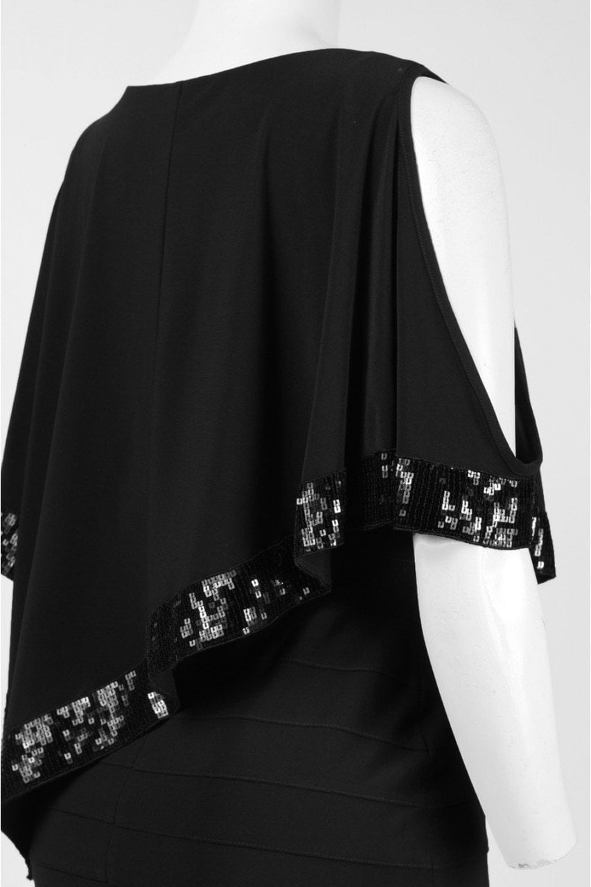 Adrianna Papell - AP1D100418 Sequin Trim Capelet Banded Sheath Dress in Black