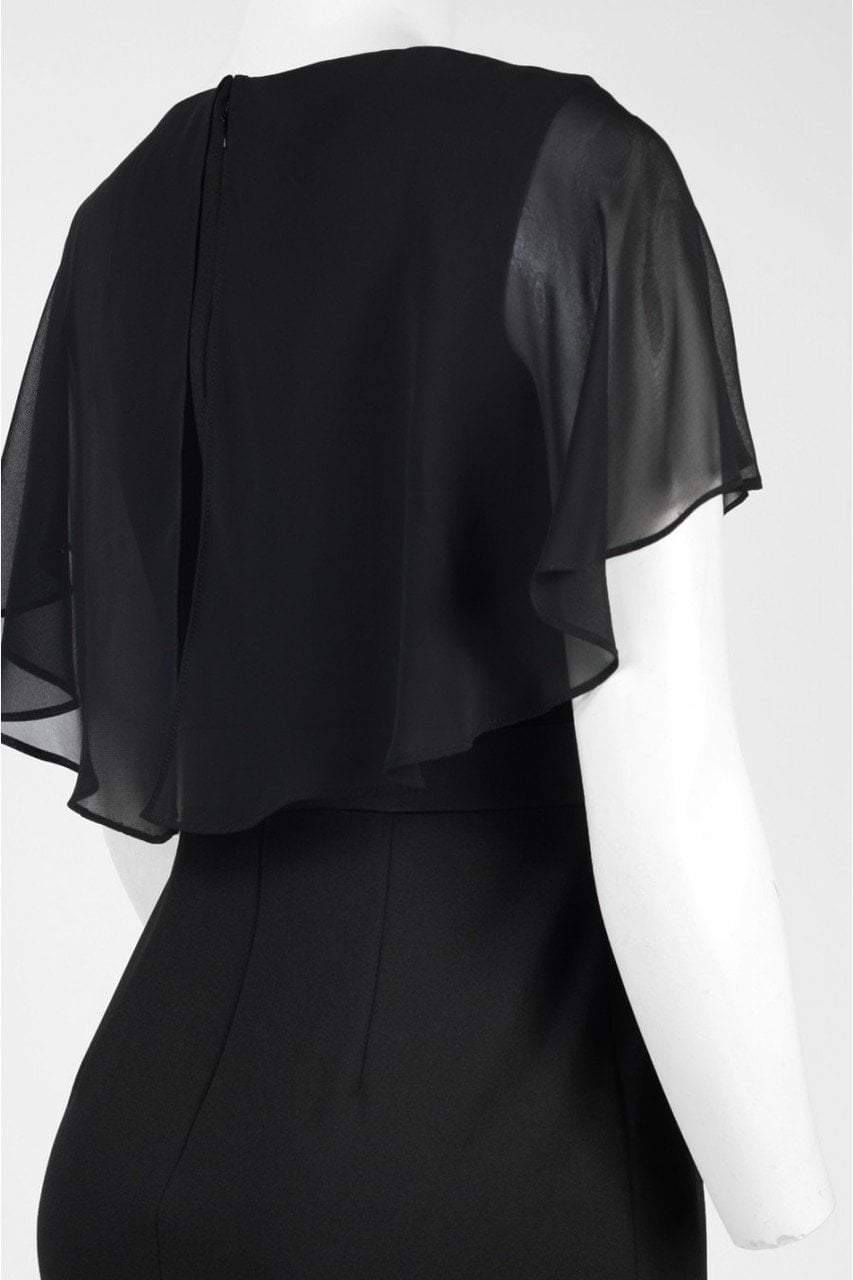 Adrianna Papell - AP1D100542 Sheer Ruffle Cape Little Black Dress in Black