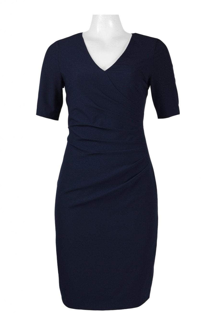 Adrianna Papell - AP1D100811 Short Sleeve V-neck Sheath Dress In Blue