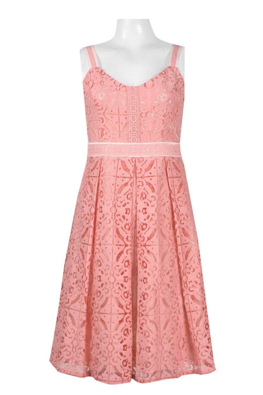 Adrianna Papell - AP1D100817 Full Lace V-neck A-line Dress In Pink