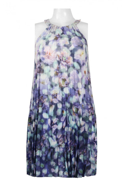Adrianna Papell - AP1D100914 Floral Print Halter Pleated A-line Dress In Purple and Multi-Color