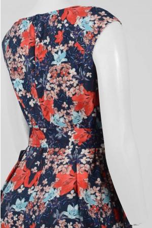 Adrianna Papell - AP1D101129P Floral Printed Fit and Flare Dress in Blue and Multi-Color