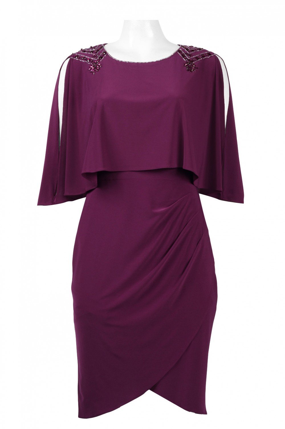 Adrianna Papell - AP1D101422 Beaded Jewel Neck Jersey Fitted Dress In Purple