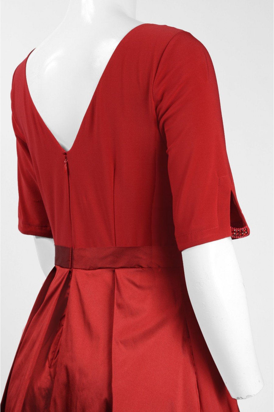 Adrianna Papell - AP1D101549 Bateau Jersey/Taffeta A-line Dress In Red