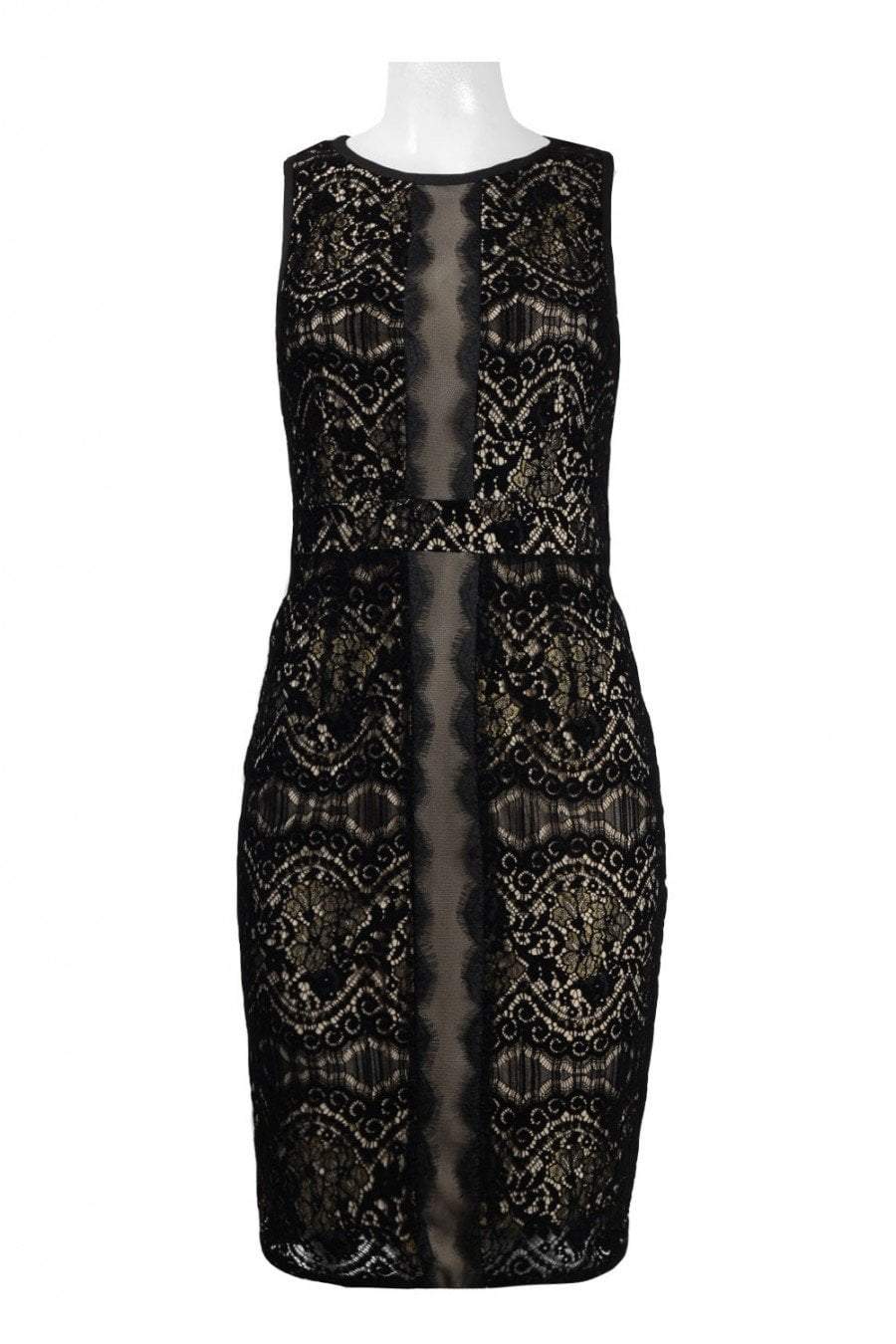Adrianna Papell - AP1D101560 Sleeveless Velvet Lace Sheath Dress In Black and Neutral