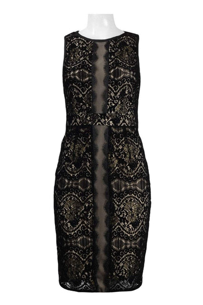 Adrianna Papell - AP1D101560 Sleeveless Velvet Lace Sheath Dress In Black and Neutral