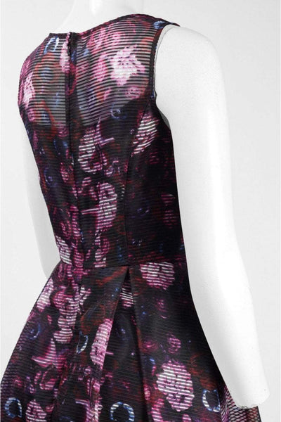 Adrianna Papell - AP1D101885 Printed Jewel Neck Pleated A-line Dress In Pink and Multi-Color