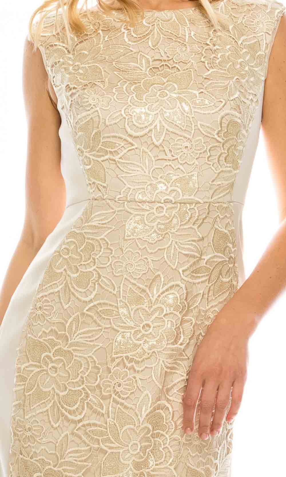 Adrianna Papell - AP1E200762 Embroidered Column Dress In Neutral