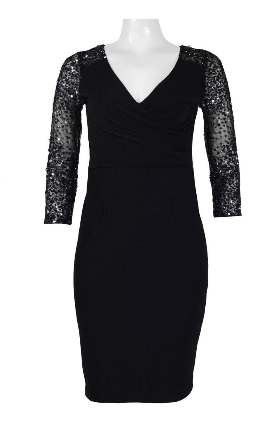 Adrianna Papell AP1E201493 - Knee-Length Sequin/ Jersey Sheath Dress - Sheer Quarter Length Sleeves, Pleated Bodice, Sheath Skirt, Back Zipper ADASA Adrianna Papell AP1E201493 - Knee-Length Sequin/ Jersey Sheath Dress - Sheer Quarter Length Sleeves, Pleated Bodice, Sheath Skirt, Back Zipper ADASA