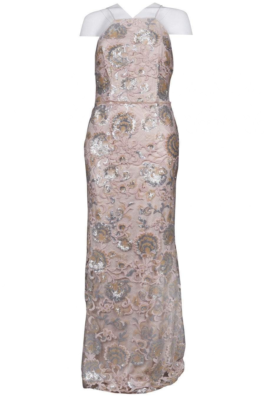 Adrianna Papell - AP1E202991 Floral Sequined Halter Sheath Dress In Nude