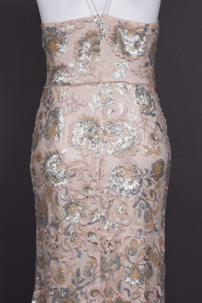 Adrianna Papell - AP1E202991 Floral Sequined Halter Sheath Dress In Nude
