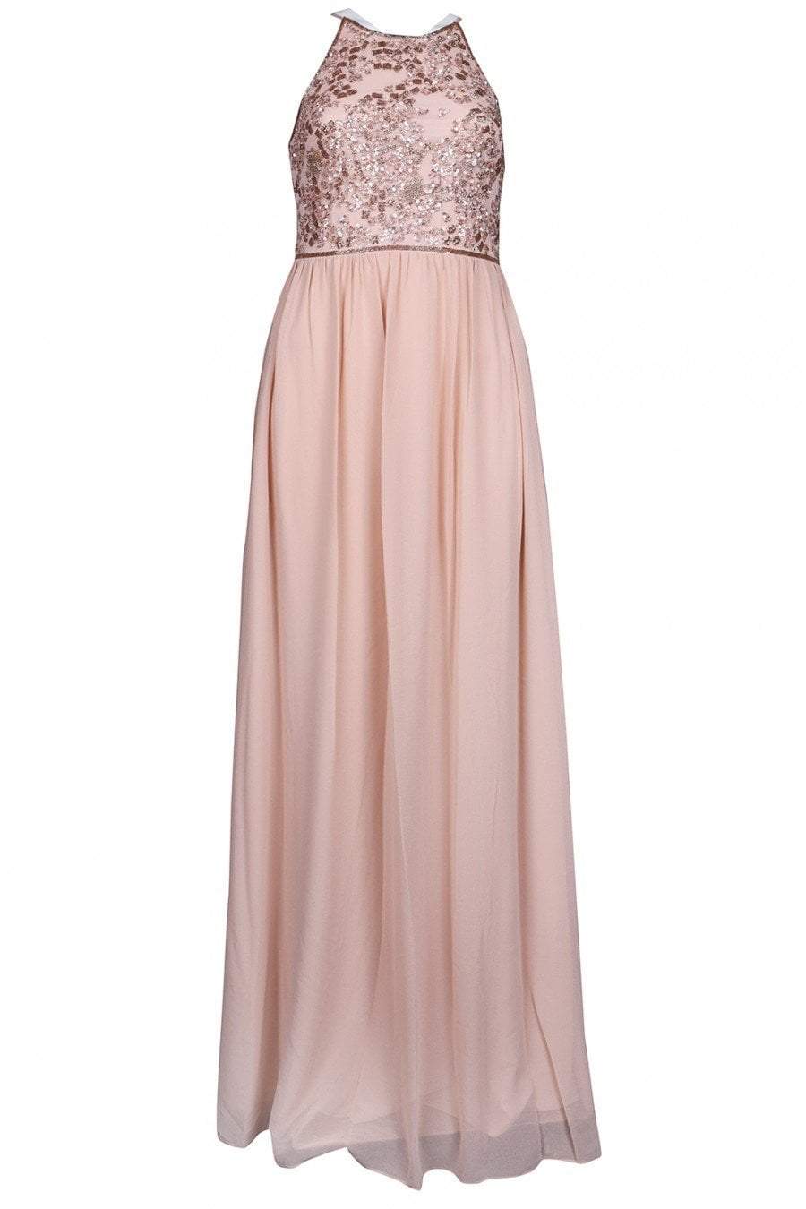 Adrianna Papell - AP1E203111 Bedazzled Halter Chiffon A-line Dress In Pink
