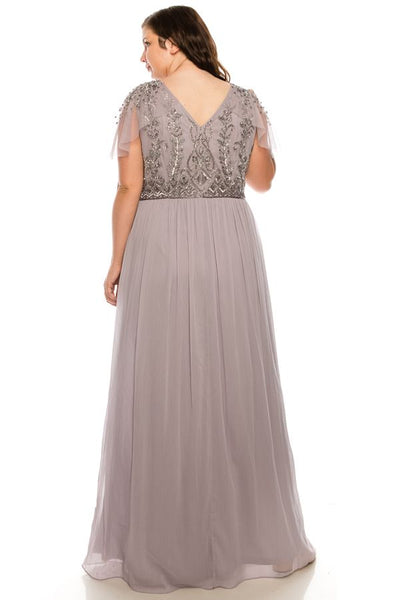 Adrianna Papell - AP1E203734W Embellished Chiffon A-line Gown In Purple and Gray