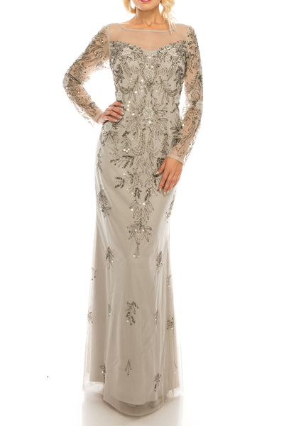 Adrianna Papell - AP1E205388 Illusion Bateau Sheath Evening Dress In Silver