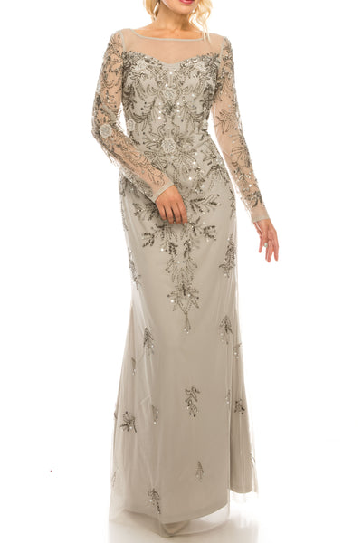 Adrianna Papell - AP1E205388 Illusion Bateau Sheath Evening Dress In Silver