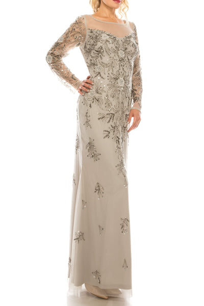 Adrianna Papell - AP1E205388 Illusion Bateau Sheath Evening Dress In Silver