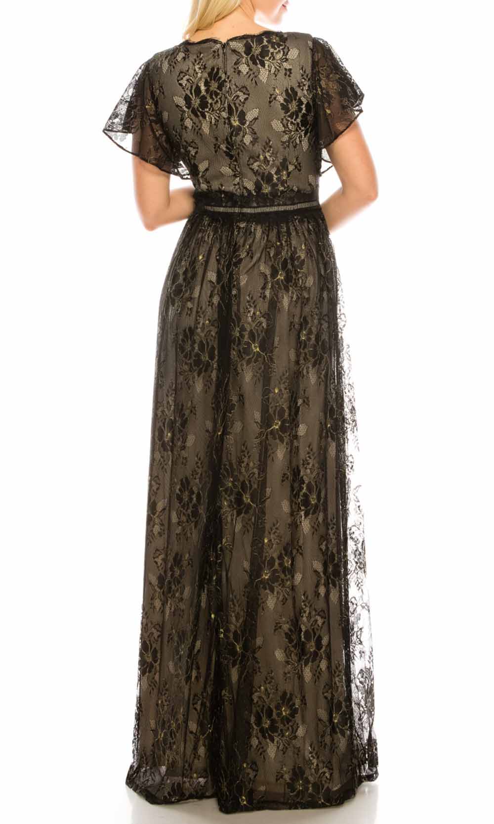 Adrianna Papell - AP1E205747 Flutter Sleeve V-Neck Dress In Black