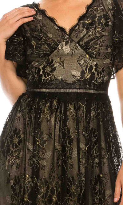 Adrianna Papell - AP1E205747 Flutter Sleeve V-Neck Dress In Black
