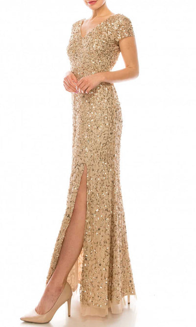 Adrianna Papell - AP1E206322 Sequined V-Neck Dress In Gold