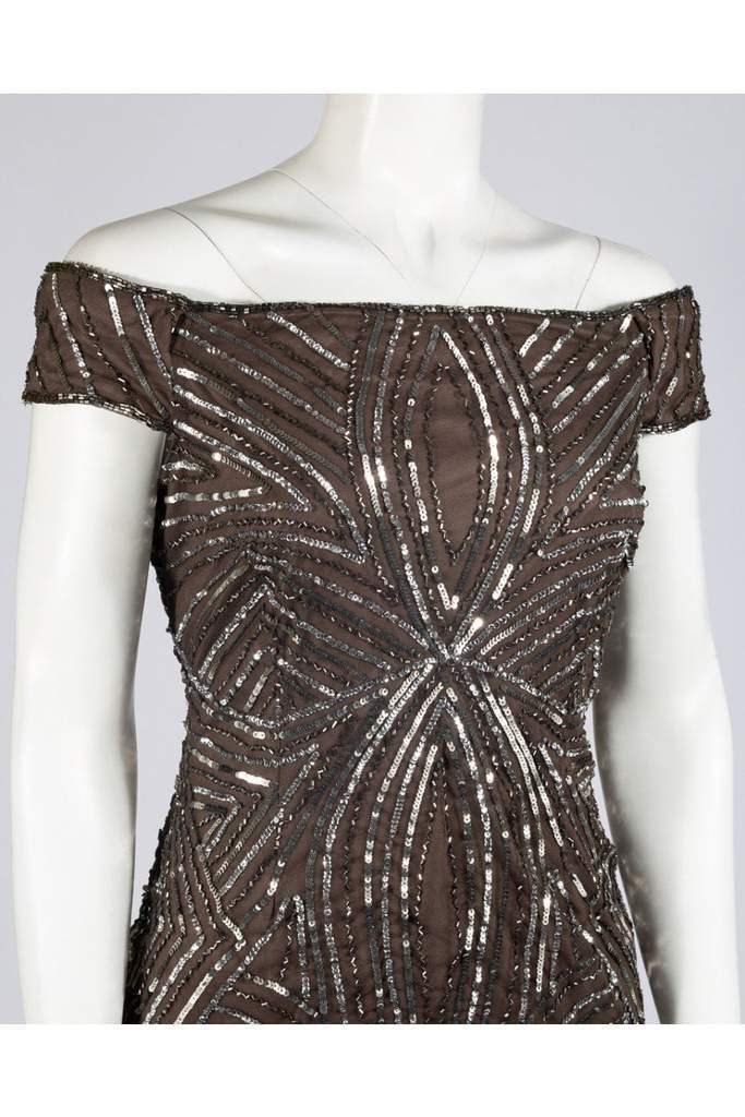 Adrianna Papell - Sequined Off-Shoulder Sheath Dress AP1E201100 In Gray
