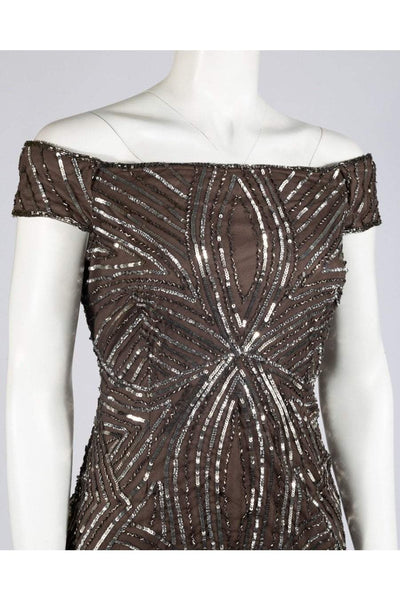 Adrianna Papell - AP1E201100 Sequined Off-Shoulder Sheath Dress In Gray