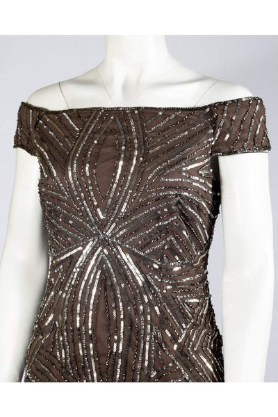 Adrianna Papell - AP1E201100 Sequined Off-Shoulder Sheath Dress In Gray
