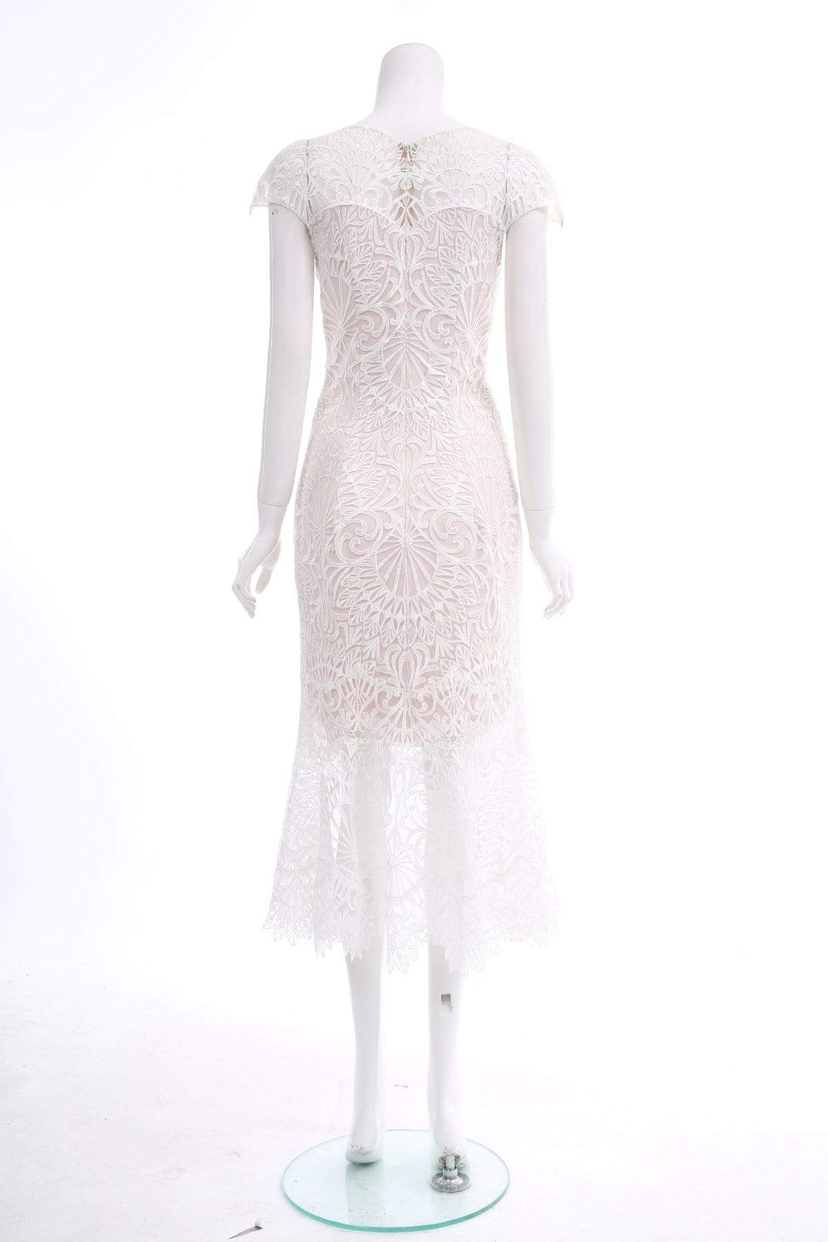 Tadashi Shoji - Embroidered Bateau Tea Length Dress In White