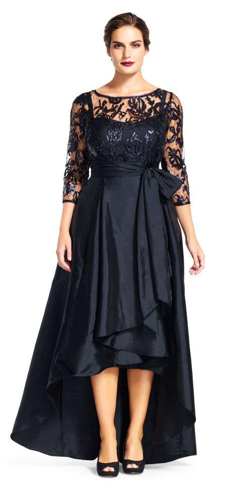 Adrianna Papell - 81916970 Quarter Sleeve Ribbon Ornate High Low Gown in Black