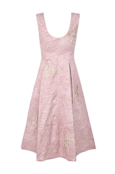 Aidan Mattox Bateau Neck Floral Tea-Length Dress MD1E201386 - 1 pc Blush In Size 2 Available CCSALE 2 / Blush