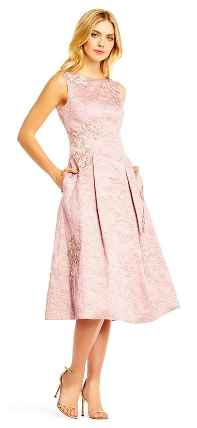 Aidan Mattox Bateau Neck Floral Tea-Length Dress MD1E201386 - 1 pc Blush In Size 2 Available CCSALE 2 / Blush