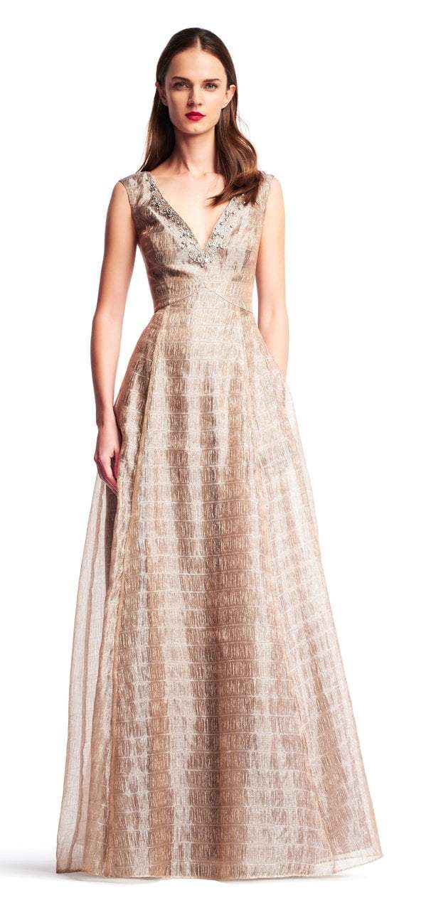 Aidan Mattox - Bead Embellished V-Neck A-Line Evening Gown MD1E200878 - 1 pc Sepia in Size 0 Available CCSALE 0 / Sepia