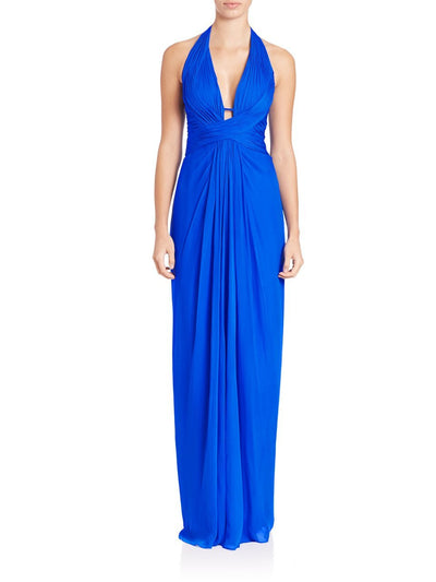 Aidan Mattox Crisscross-Strapped Midriff Plunging Halter Gown 54469500 In Blue