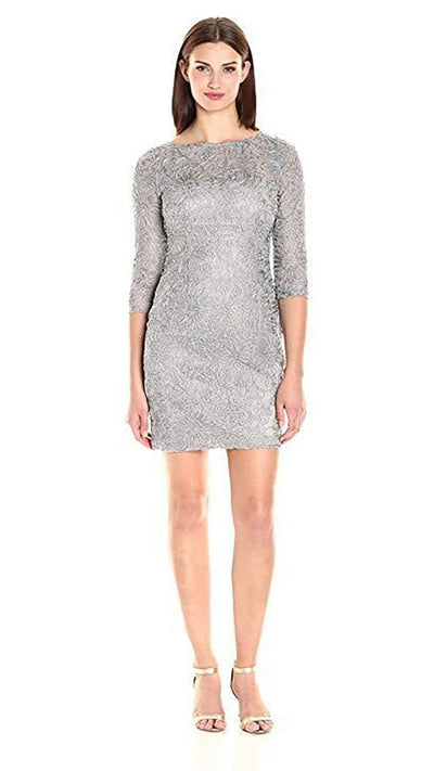 Aidan Mattox Embroidered Bateau Sheath Dress 54468920 - 1 Pc Silver in Size 2 Available CCSALE 2 / Silver