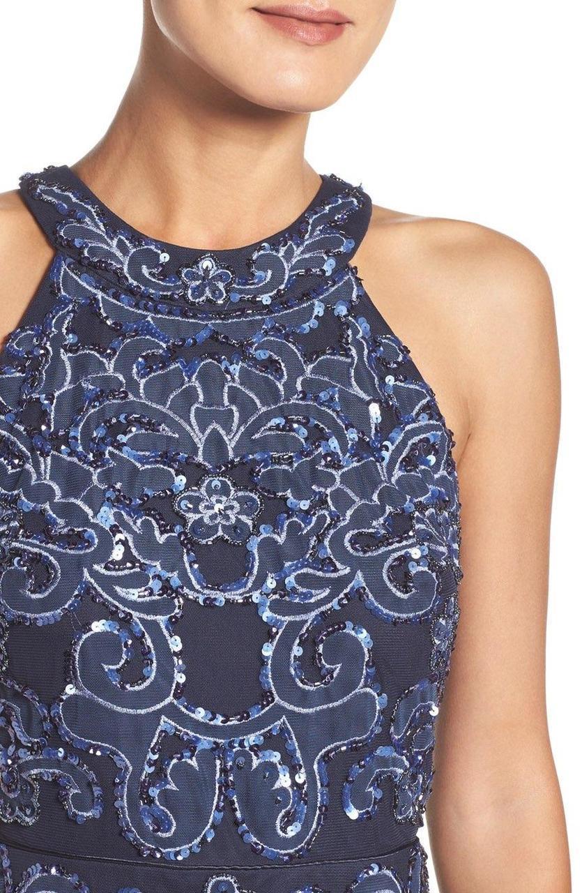 Aidan Mattox Halter Cutout High Slit Sheath Gown 54474110 - 1 pc Steel Blue In Size 10 Available CCSALE 10 / Steel Blue