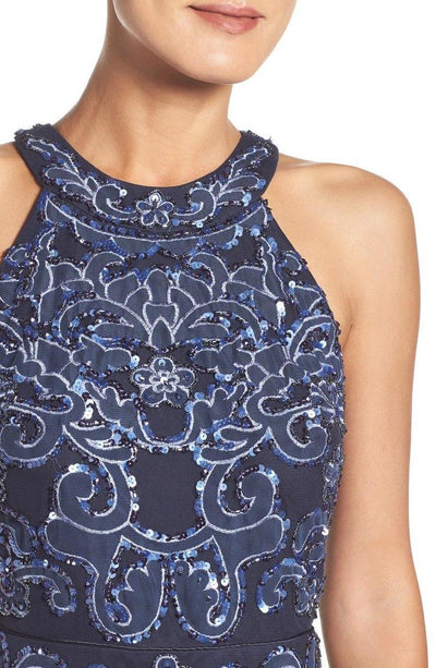 Aidan Mattox Halter Cutout High Slit Sheath Gown 54474110 - 1 pc Steel Blue In Size 10 Available CCSALE 10 / Steel Blue