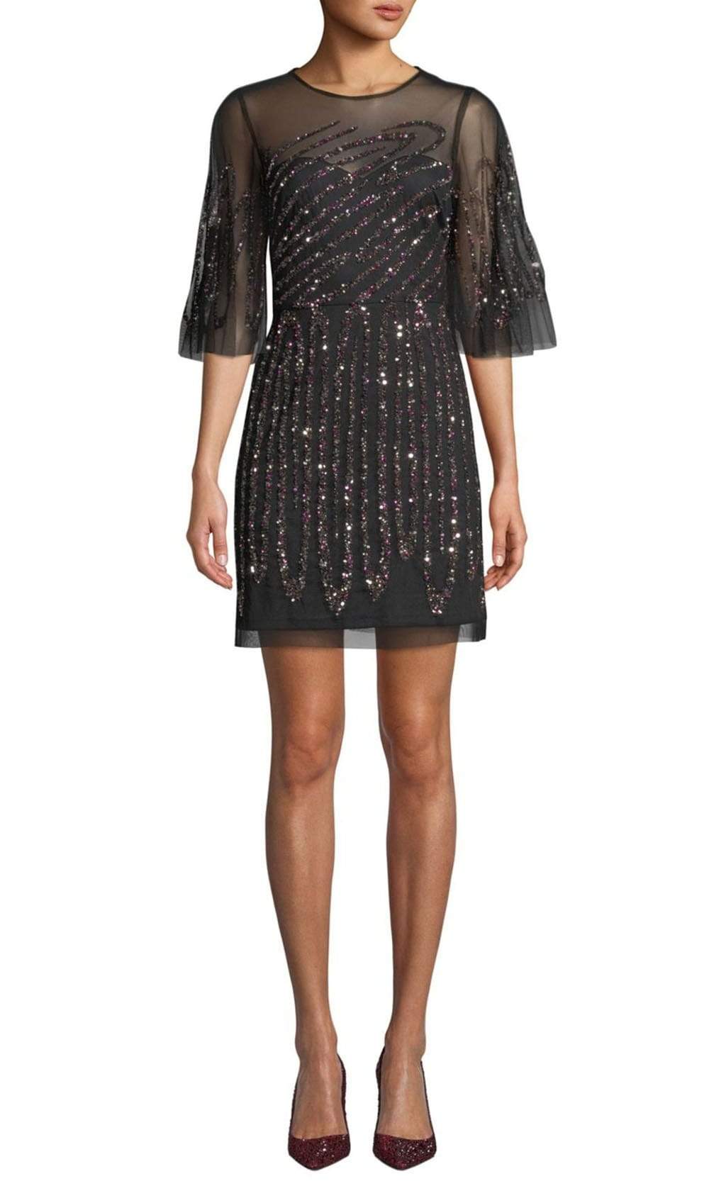 Aidan Mattox - MD1E203114 Illusion Flutter Sleeve Cocktail Dress Homecoming Dresses 0 / Black Multi