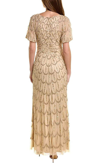 Aidan Mattox MD1E207203 - V Neck Gold Feather Print Dress Special Occasion Dress