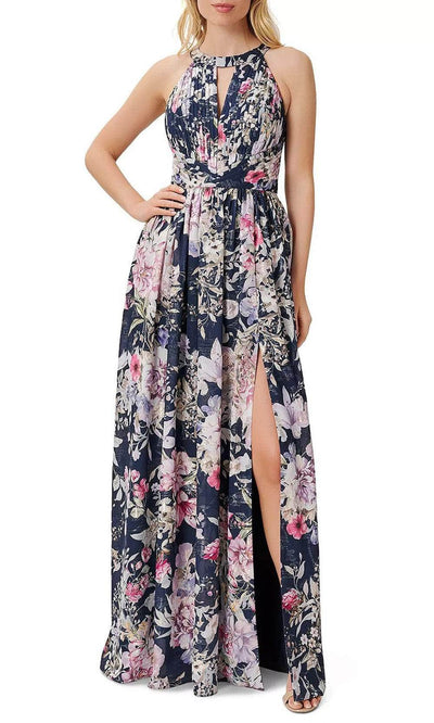 Aidan Mattox MD1E207329 - Floral Print Halter Dress Special Occasion Dress 0 / Navy Multi