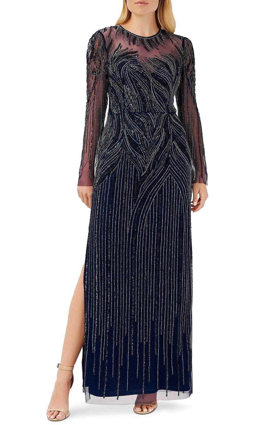 Aidan Mattox MD1E207525 - Beaded Sheath Evening Dress Evening Dresses 2 / Navy