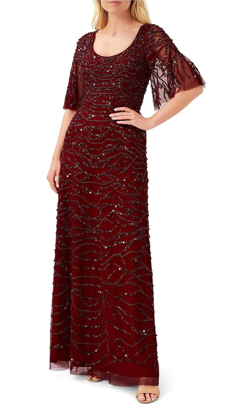 Aidan Mattox MD1E207532 - Scoop Neckline Beaded Dress Special Occasion Dress 2 / Wine