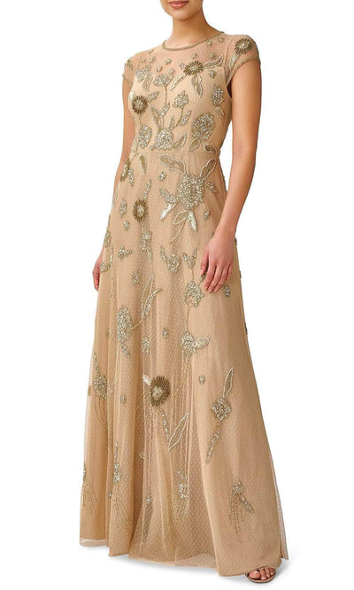 Aidan Mattox MD1E207924 - Floral Beaded Evening Dress Special Occasion Dress 2 / Light Gold
