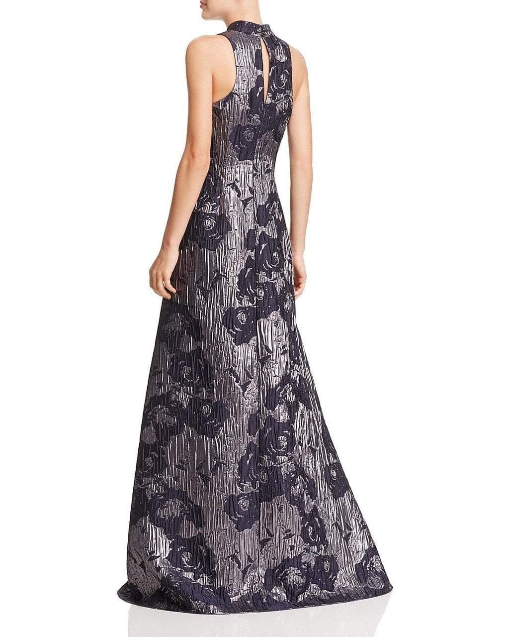 Aidan Mattox - Metallic Floral Print V-Neck Gown MD1E200784 - 1 pc Twilight In Size 4 Available CCSALE 4 / Twilight
