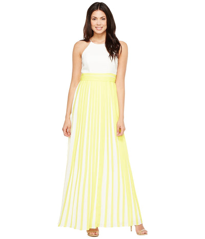 Aidan Mattox Pleated Brocatelle Halter Dress MN1E200900 - 1 pc Lemon In Size 6 Available CCSALE 6 / Lemon