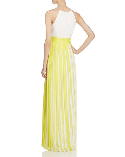 Aidan Mattox Pleated Brocatelle Halter Dress MN1E200900 - 1 pc Lemon In Size 6 Available CCSALE 6 / Lemon