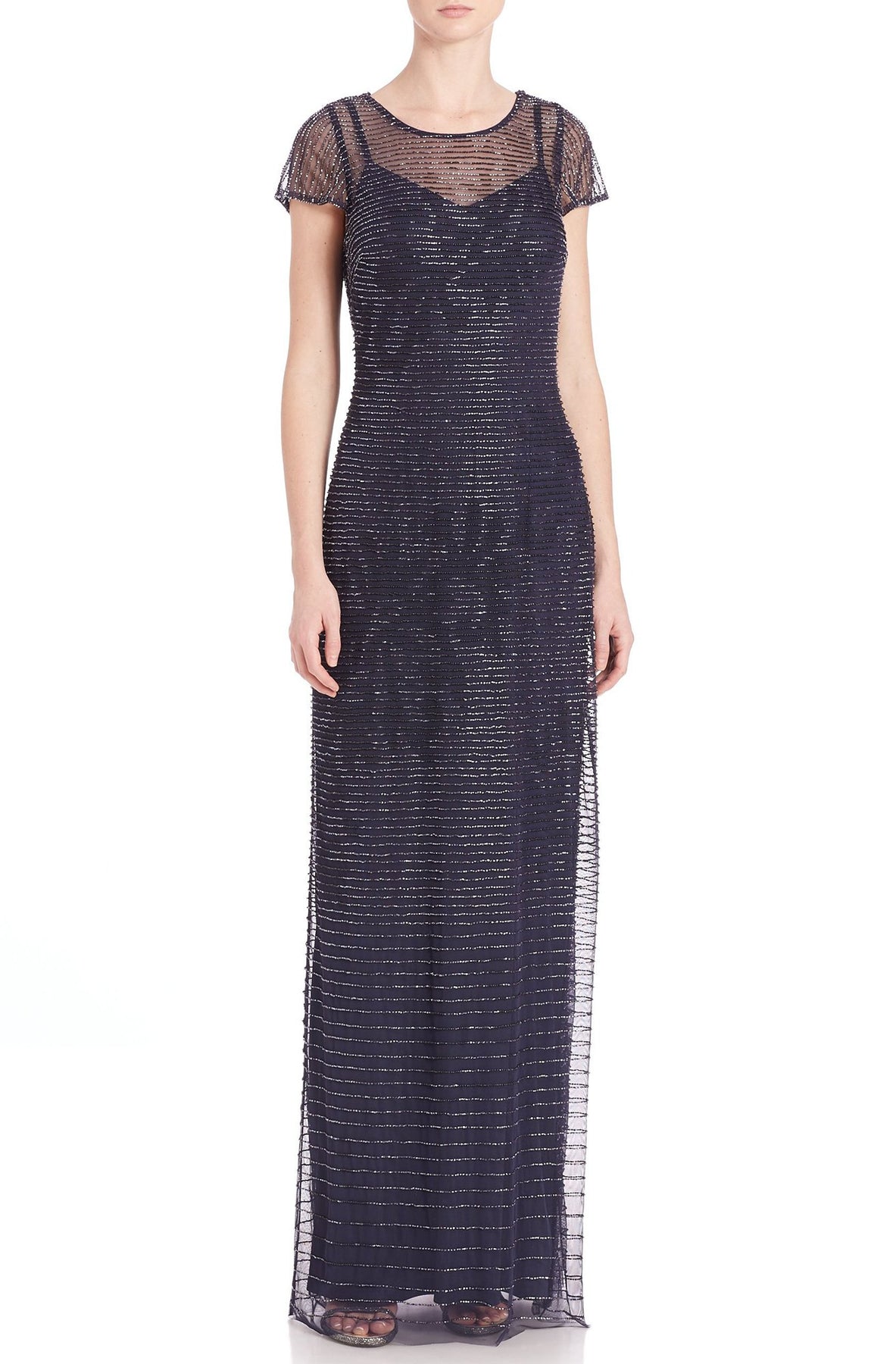 aidan mattox sequined mesh sheath dress Aidan Mattox Sequin Silver Dress by Aidan Mattox