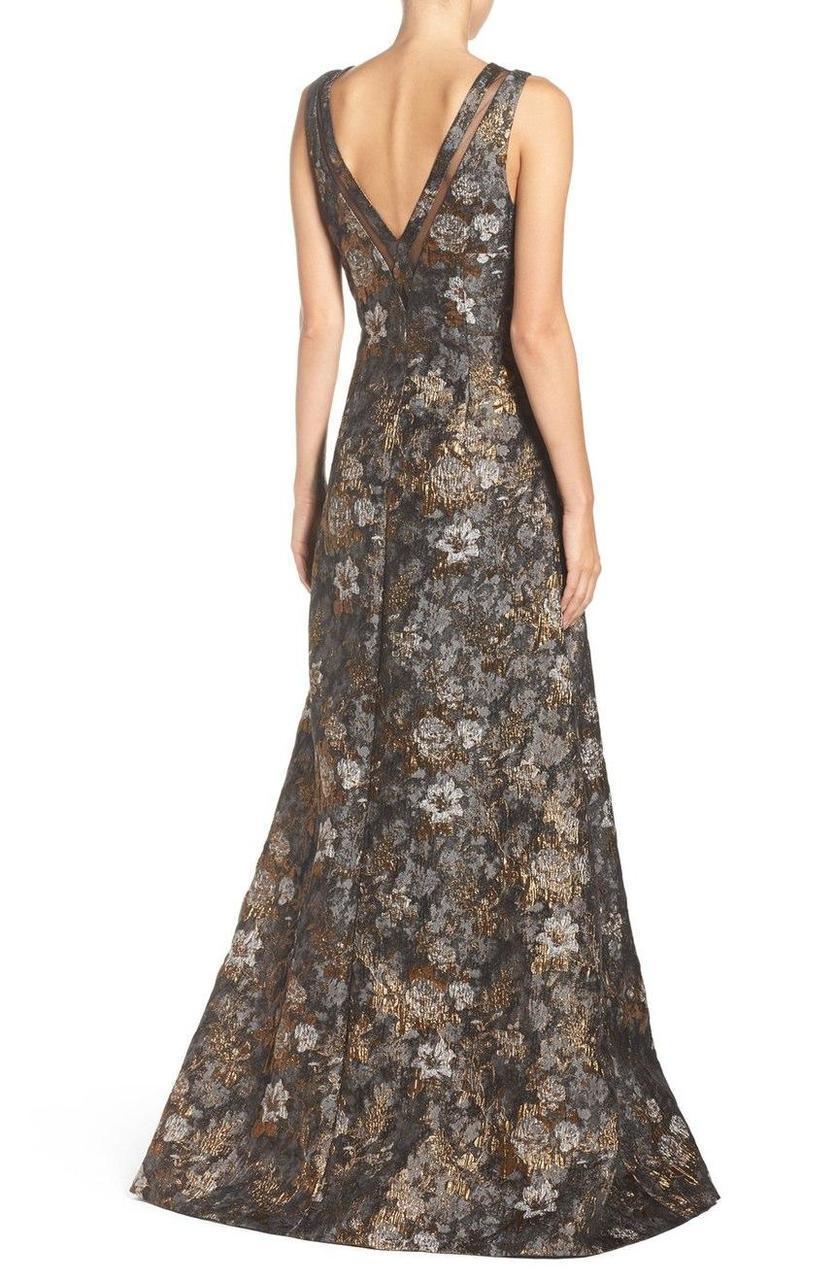 Aidan Mattox V-Neck Printed Jacquard Evening Dress MD1E200300 CCSALE 2 / Brown Multi