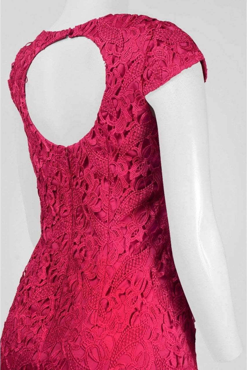 Aidan Mattox - 151A12340 Cap Sleeve Cutout Back Lace Dress in Pink