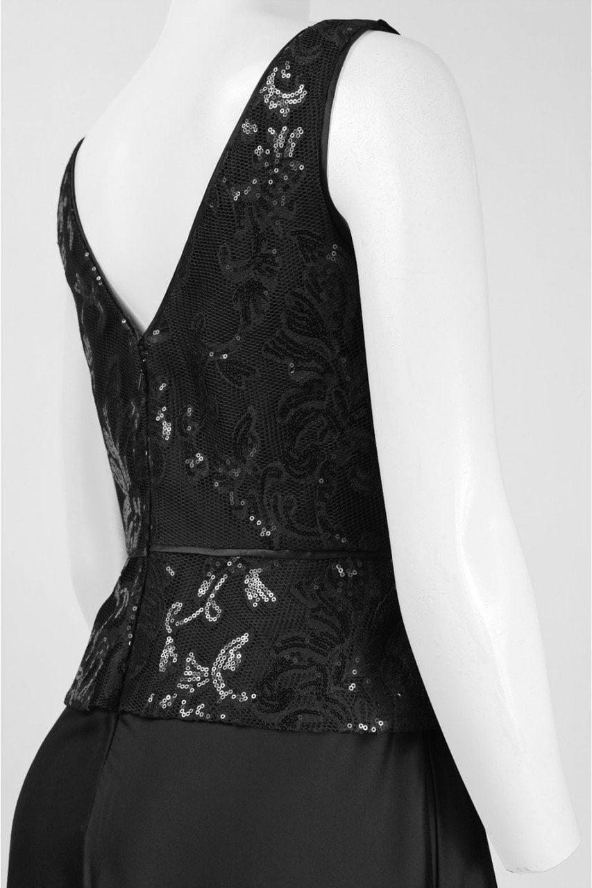 Aidan Mattox - 54466000 Sequined Lace Bodice Popover Chiffon Dress in Black